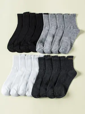 Men's 8 Pairs Plain Letter Print Multicolor Crew Socks, Casual Multi-pack Minimalist Fashion Breathable Knit Socks for Dai...
