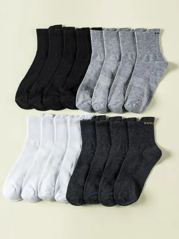 Men's 8 Pairs Plain Letter Print Multicolor Crew Socks, Casual Multi-pack Minimalist Fashion Breathable Knit Socks for Dai...