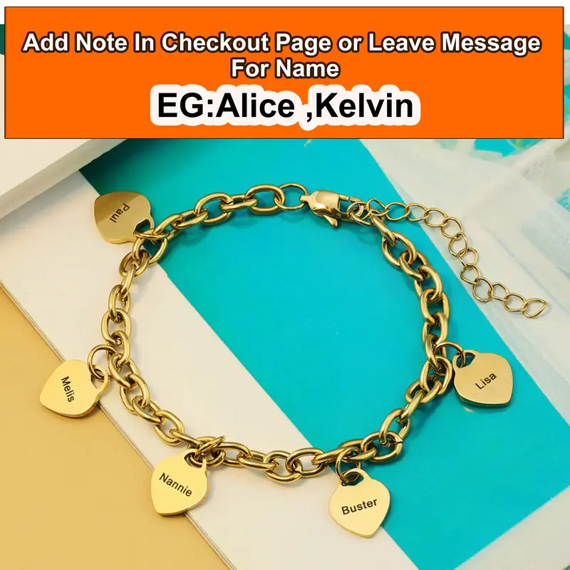 AS033 Customized Engrave Text Small Peach Heart Bracelet Stainless Steel Couple Girlfriend Bracelet Personalized Gift