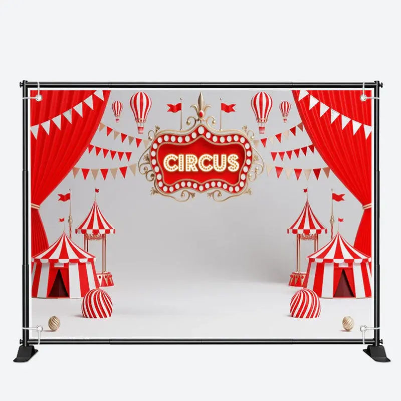Red White Circus Curtain Flag Birthday Backdrop - Aperturee
