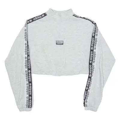 ADIDAS ORIGINALS Cropped Womens Sweatshirt Grey 1/4 Zip UK 8