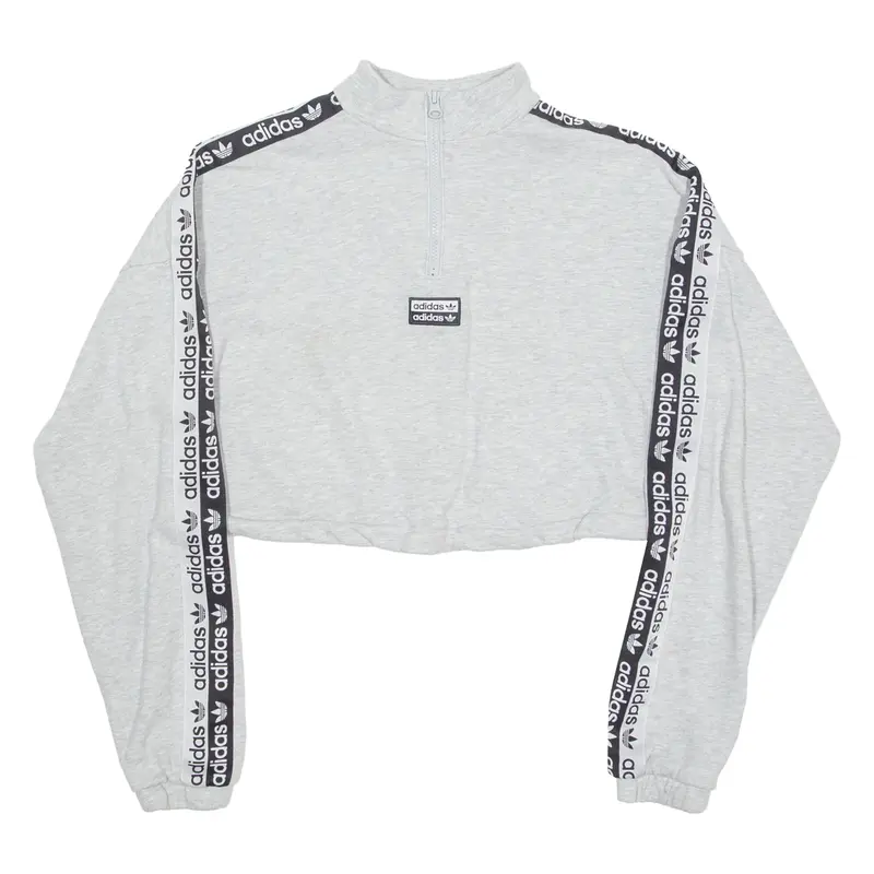 ADIDAS ORIGINALS Cropped Womens Sweatshirt Grey 1/4 Zip UK 8