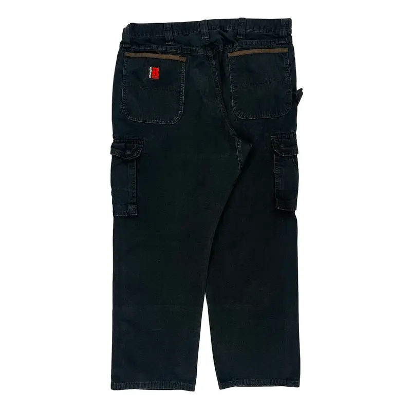 Wrangler Double Knee Cargo Trousers - 38W 30L Black Cotton | Size: 38″ waist