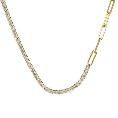 925 Sterling Silver Pave Clear Cubic Zirconia Paperclip Chain Necklaces for Women