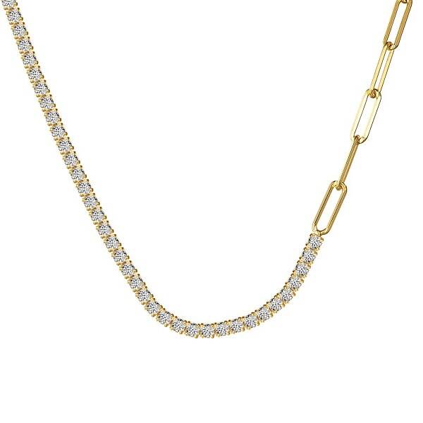 925 Sterling Silver Pave Clear Cubic Zirconia Paperclip Chain Necklaces for Women