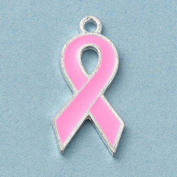 Breast Cancer Pink Awareness Ribbon Theme Alloy Enamel Pendants