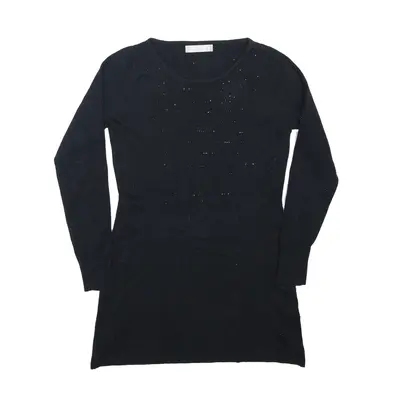 PPT STYLE Patterned Jumper Black Tight Knit Viscose Womens S