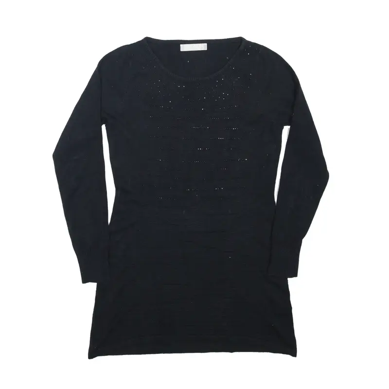 PPT STYLE Patterned Jumper Black Tight Knit Viscose Womens S