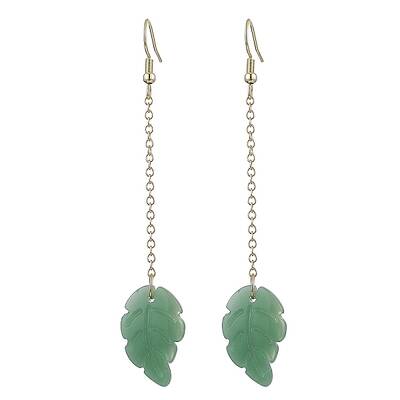 Glass Leaf & 304 Stainless Steel Dangle Earrings for Women