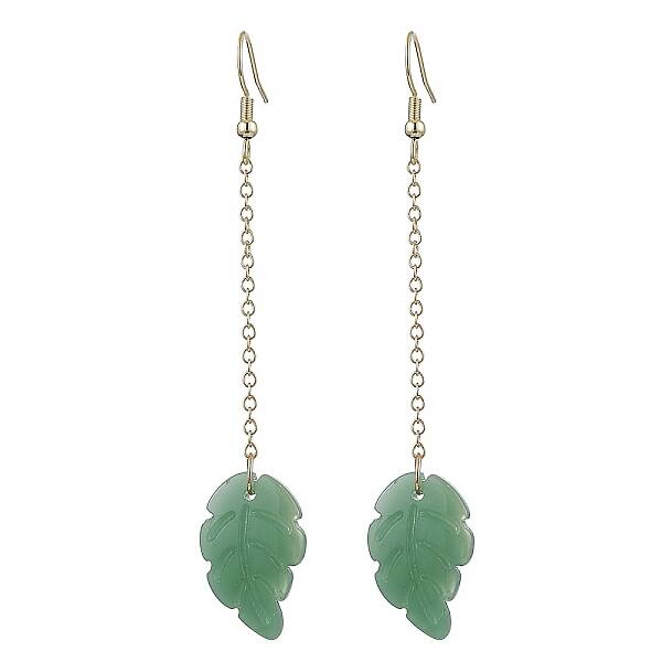 Glass Leaf & 304 Stainless Steel Dangle Earrings for Women