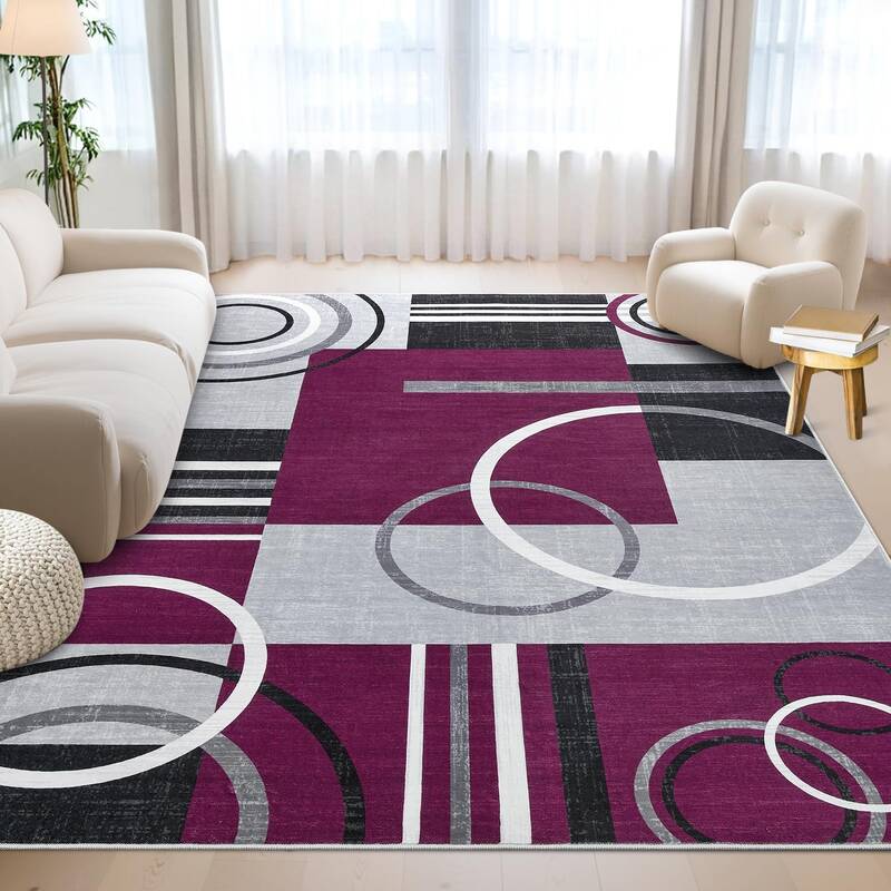 Garvee Modern Purple 4x6 Abstract Area Rug Washable Non-Slip Low Pile Soft Durable Indoor Bedroom Living Room