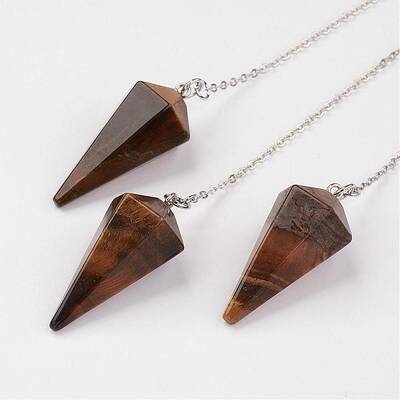 Natural Tiger Eye Hexagonal Pointed Dowsing Pendulums