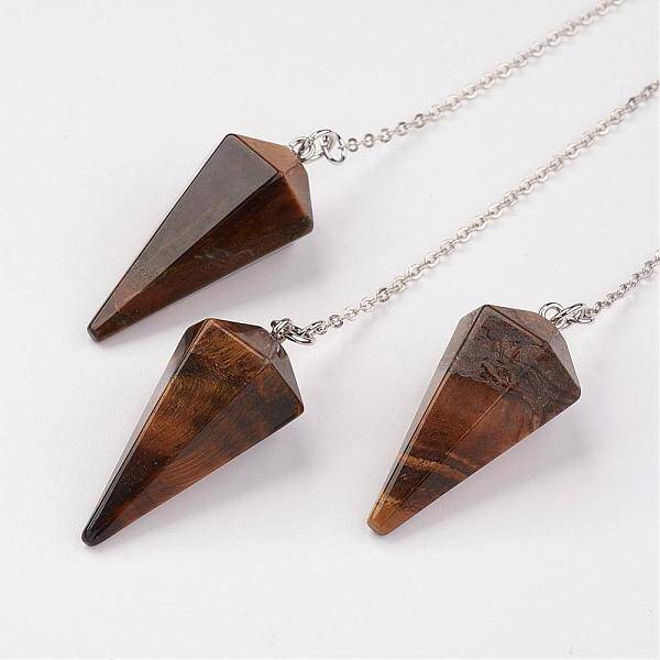 Natural Tiger Eye Hexagonal Pointed Dowsing Pendulums