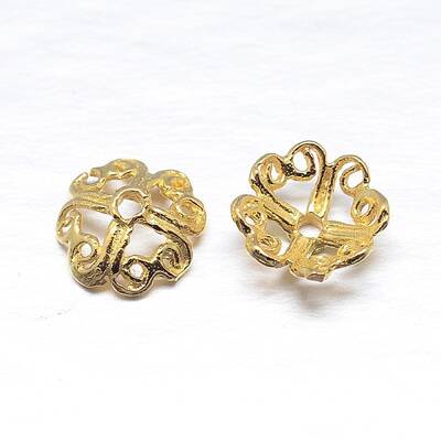 Real 18K Gold Plated 4-Petal 925 Sterling Silver Bead Caps