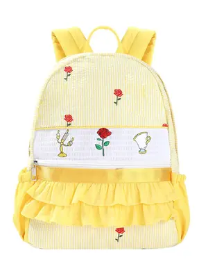 Cute Rose Embroidery Backpack, Striped Pattern Ruffle Trim Backpack, Casual Versatile Backpack for Women & Girls, Fashionable...