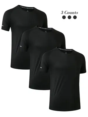 Men's Plain Round Neck Sports Tee, Sporty Quick Drying Breathable Short Sleeve T-shirt, Men'sTop for Gym Workout Running, Sum...