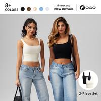 OQQ Women's 2 Piece Tank Tops Cherry Printed Ribbed Seamless Sleeveless Minimalist Square Neck Comfort Casual Basic Tops Wome...