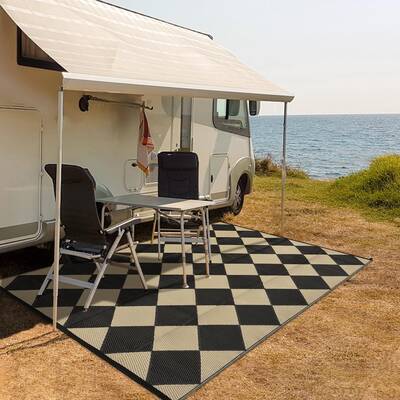 Garvee Outdoor Black & Coffee 10x14 Rug Waterproof Reversible Patio Deck Plastic Straw UV-Resistant Foldable Camping Mat with...