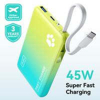 INIU PawGO 45W Power bank, Portable Charger, Slimmest 10000mAh Power Bank with Build in USB-C Cable, 45W PD Fast Charging USB...