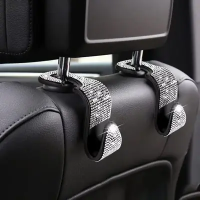 Rhinestone Decor Car Seat Back Hook, Universal Car Seat Back Hanger, Car Headrest Mount Storage Holder, Car Interior Automoti...