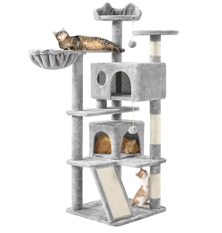 Topeakmart 57-inch Multi-Level Cat Tree Tower with Scratching Posts, Cat Condo and Basket Kitten Activity Center