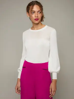 FREESIA | Cotton-Silk Knit Top | Color: Ivory | Size: S