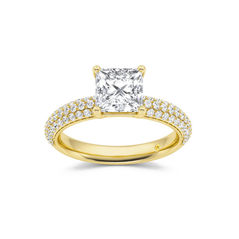 Delos Triple Row Pavé Set Princess Cut Lab Grown Diamond Engagement Ring | 14K Yellow Gold 3 3/4 CT. TW.