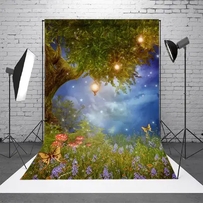 Fairy Tree Lamp Flower Mushroom Butterfly Backdrop - Aperturee