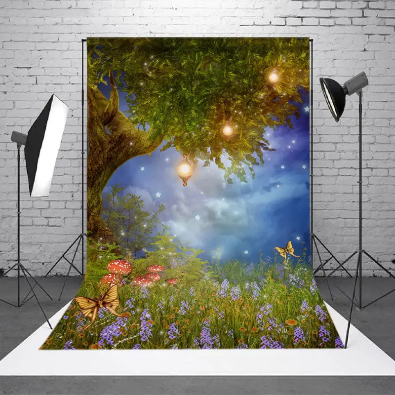 Fairy Tree Lamp Flower Mushroom Butterfly Backdrop - Aperturee