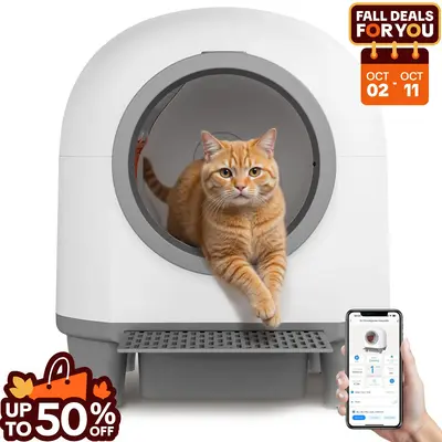 Warcat Smart Low-Noise Auto-Cleaning Litter Box 90L Self Cleaning Cat Litter Box APP-Controlled via 2.4G WiFi with 10 Smart S...