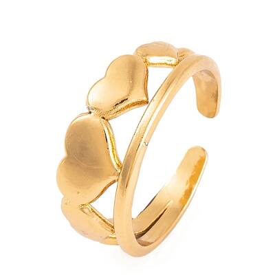 PVD Vacuum Plating 304 Stainless Steel Heart Cuff Rings for Women
