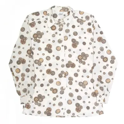 DELMOD Buttons Cream 90s Crazy Pattern Long Sleeve Blouse Womens M