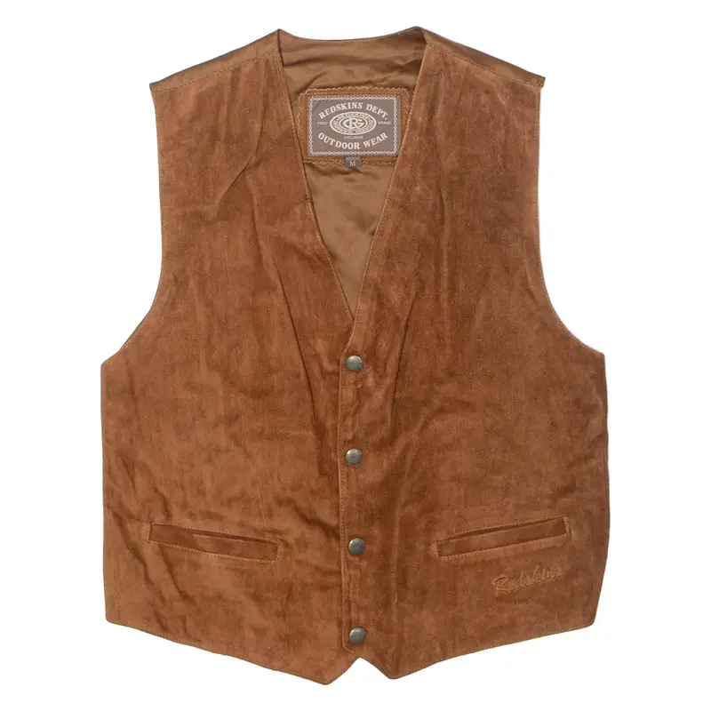 REDSKINS DEPT Mens Waistcoat Brown Leather Suede 90s M