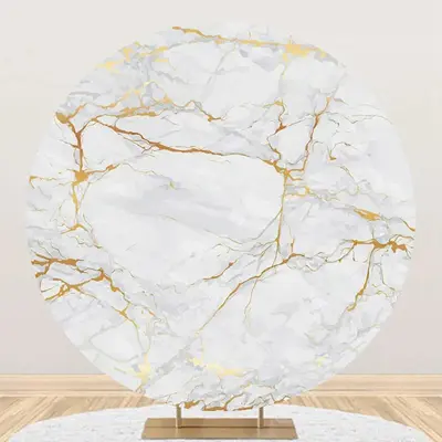 Golden Grey Texture Marble Round Birthday Backdrop - Aperturee