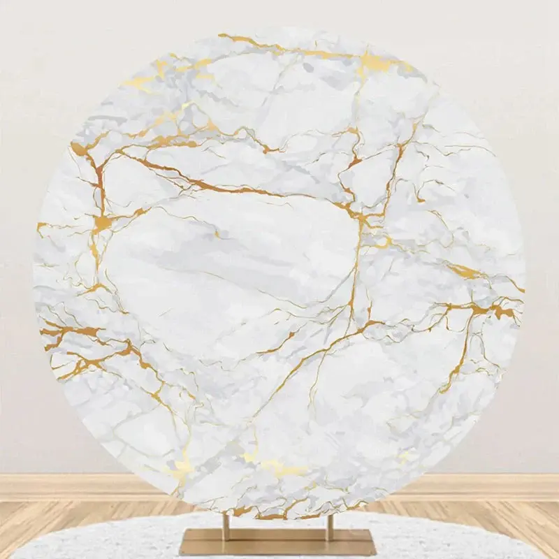 Golden Grey Texture Marble Round Birthday Backdrop - Aperturee