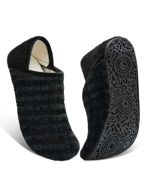 Women's Striped Pattern Slippers with Rubber Sole, Soft Lightweight House Slipper Socks with Grippers, Non-slip Comfortable H...