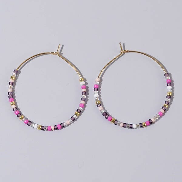 Glass Colorful Beads Hoop Earrings for Women