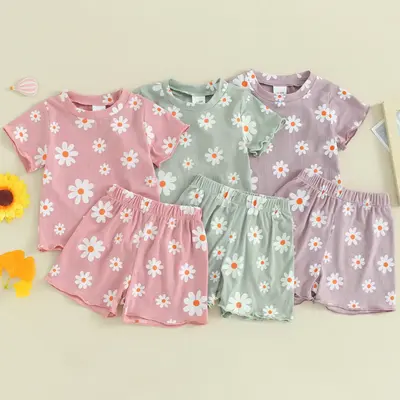 Toddler Baby Girl Summer Clothes Daisy Short Sleeve T-Shirt Tops + Elastic Waist Shorts Cute 2Pcs Outfits Set