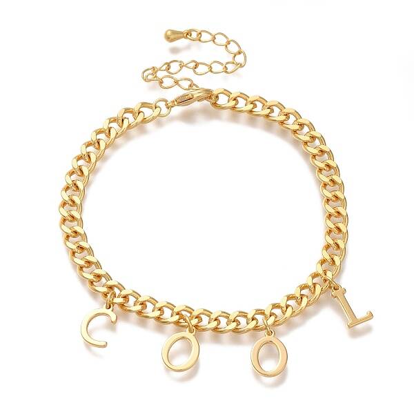 Letter COOL Brass Charm Bracelets for Women