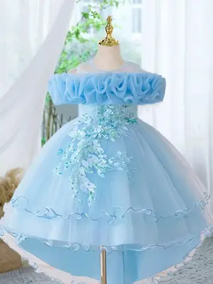 Girl's Floral Embroidery Sequin Decor Tulle Dress, Elegant Sleeveless A Line Dress for Party Wedding Guest, Kids Summer Cloth...