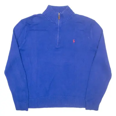 POLO RALPH LAUREN Mens Jumper Blue 1/4 Zip Tight Knit L