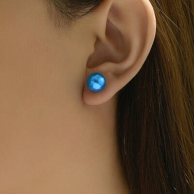 Light Blue Plastic Pearl-like Women's Stud Earrings for Fashionable Casual Commute