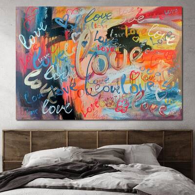 Abstract Colorful Paintings On Canvas Love Fine Art Graffiti Style Painting Vivid Textured Painting Modern Wall Art Stand wit...