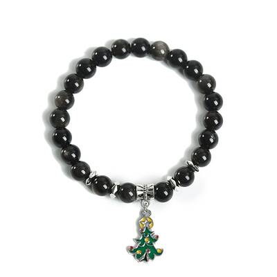 Christmas Theme Natural Obsidian Stretch Bracelets