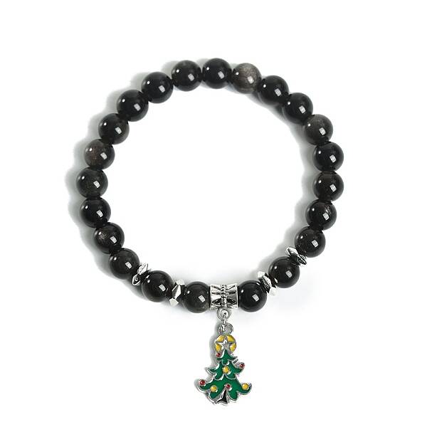 Christmas Theme Natural Obsidian Stretch Bracelets