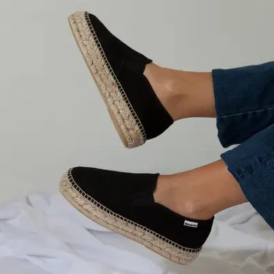 Palma Canvas Espadrille Platform Slip On - Black | Select Size: 9.5 US (41EU) | Color: Black