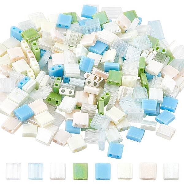 320Pcs 8 Colors 2-Hole Opaque Glass Seed Beads