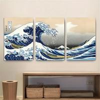 Great Wave Off Kanagawa Pattern Canvas Painting without Frame, 1 Set Japanese Style Wall Art Poster, Wall Art Decor for Home ...