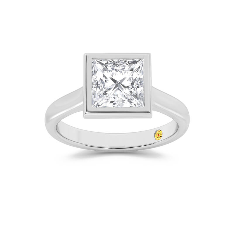 Secret Kiss Bezel Set Princess Cut Lab Grown Diamond Engagement Ring | 18K White Gold 1 1/2 CT. TW.