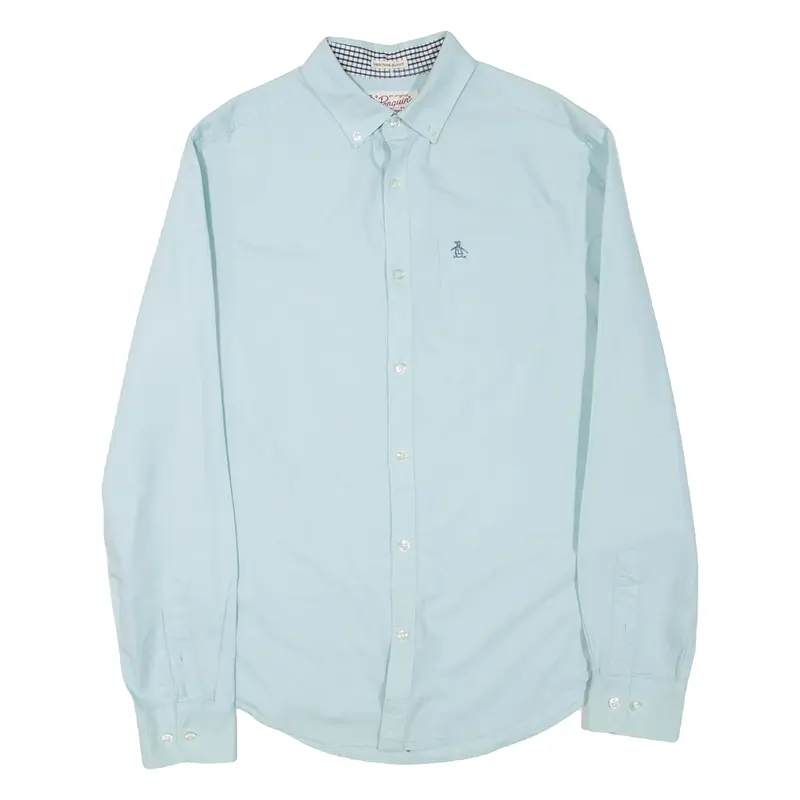 ORIGINAL PENGUIN Heritage Slim Fit Mens Plain Shirt Blue Long Sleeve S